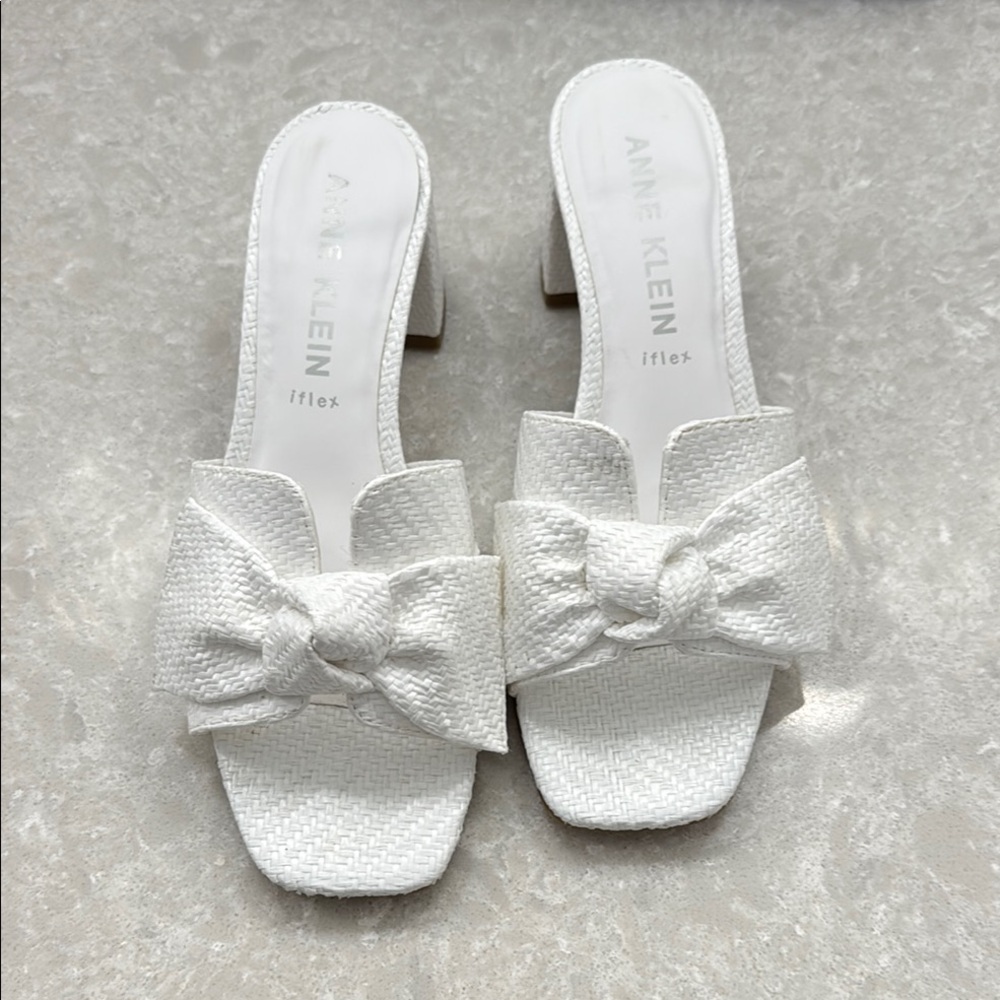 Anne Klein White Mules with Bow Detail